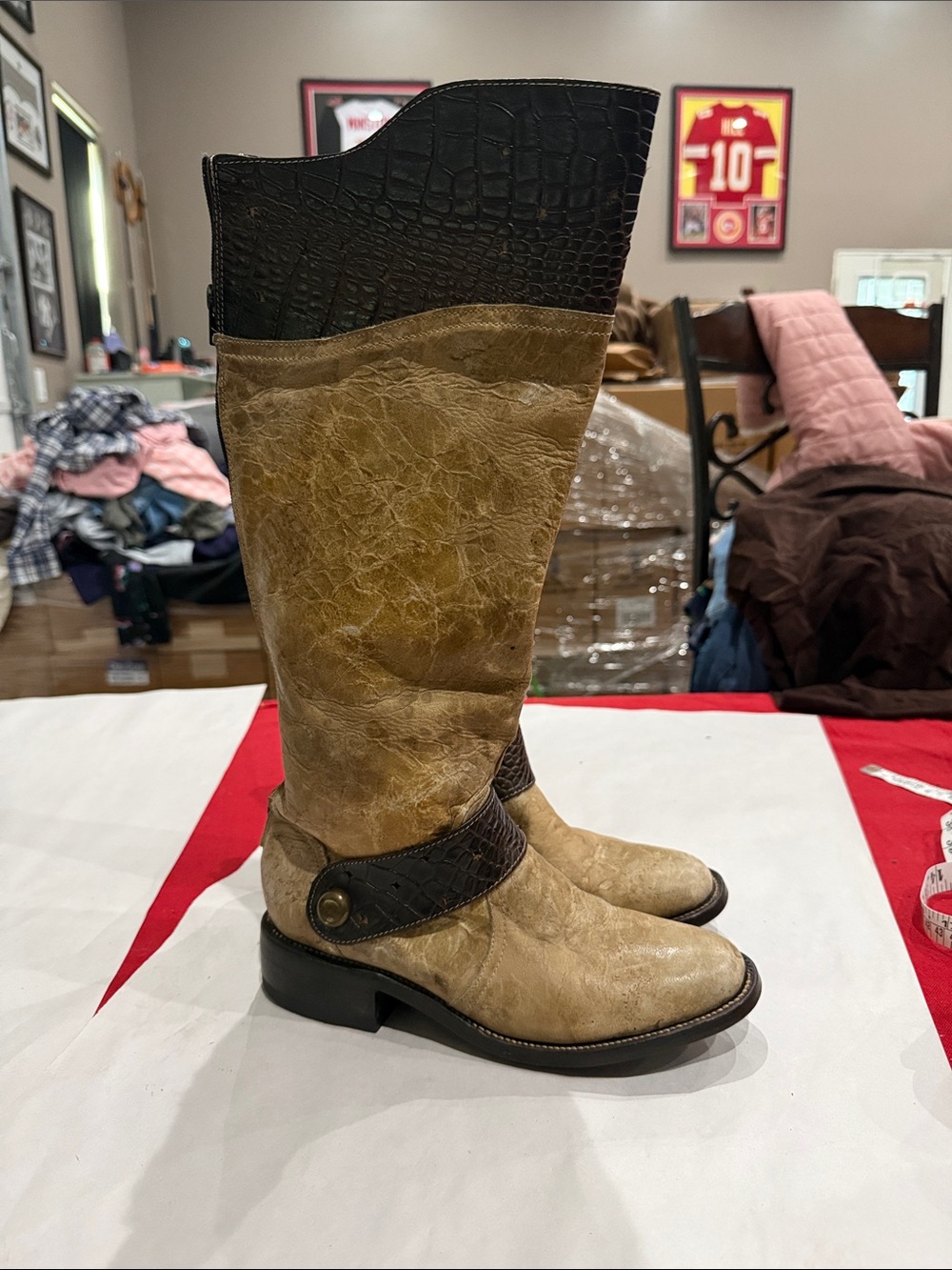 Women's Two-Tone Brown Leather Knee Boot